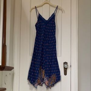 Band of Gypsies Asymmetrical Blue Dress with Orange Accents